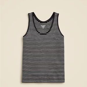 JCREW Striped Tank Top Alexa Black Ivory Scoop Neck Pima Cotton Classic NWT